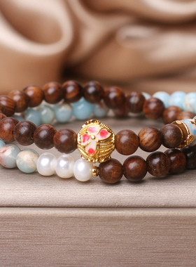 天然寿山石梨花木双圈手链女款