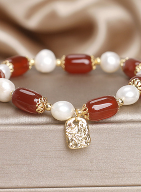 新中式复古红玛瑙路路通手链女