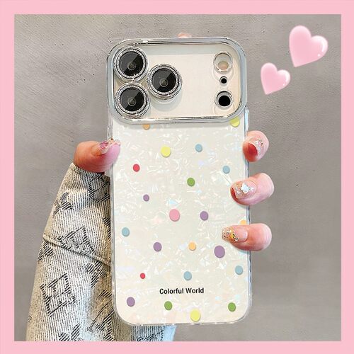 适用苹果17ProMax彩色波点手链保户包iphone16新款15简约14贝壳纹