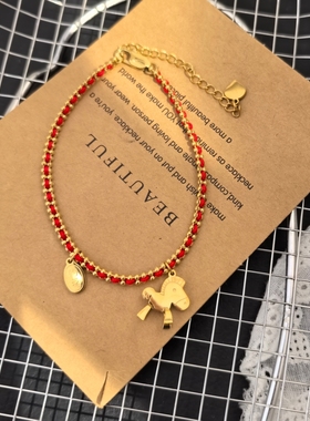 新年生肖马红色编绳钛钢葫芦绳手链女轻奢高级感小众设计感手饰