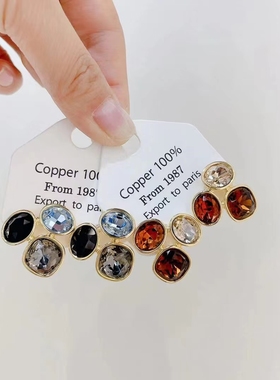 法式复古红色锆石洋气耳环饰品日韩INS网红东大门流行百搭耳钉