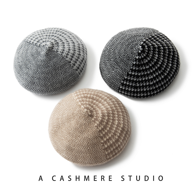 秋冬100%纯羊绒帽子针织贝雷帽女休闲英伦显脸小韩版画家帽PS69