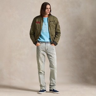 新款轻奢春夏款碧绿蓝重工烫钻牛仔裤男士水洗做旧浅色修身小脚裤