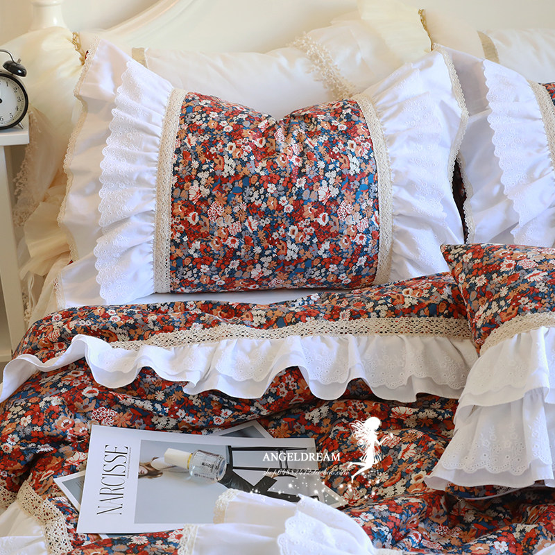 欧美I韩版|网纱全棉碎花清新荷叶边床裙床上用品床裙款被套四件套