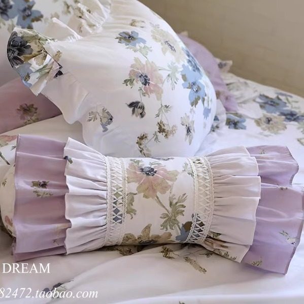 进口欧美韩版公主紫色各种纯棉床上用品抱枕靠枕套件糖果枕