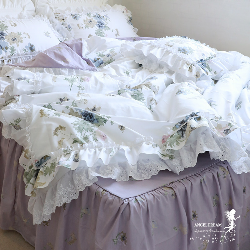 全棉斜纹4季公主床上用品INS纯棉四件套床裙款床上用品被套四件套