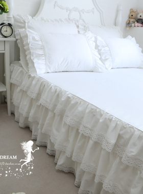 进口欧美韩版2020公主蛋糕蕾丝边重工艺白色贡缎床上用品纯棉床裙