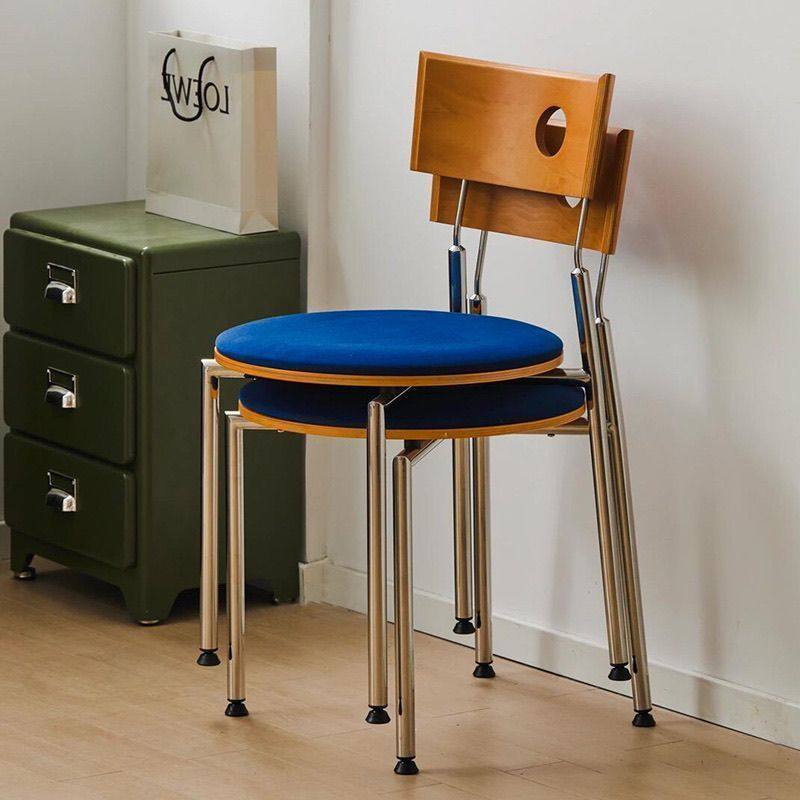 中古餐椅家用实木靠背椅网红复古椅小户型餐桌椅不锈钢设计师椅子