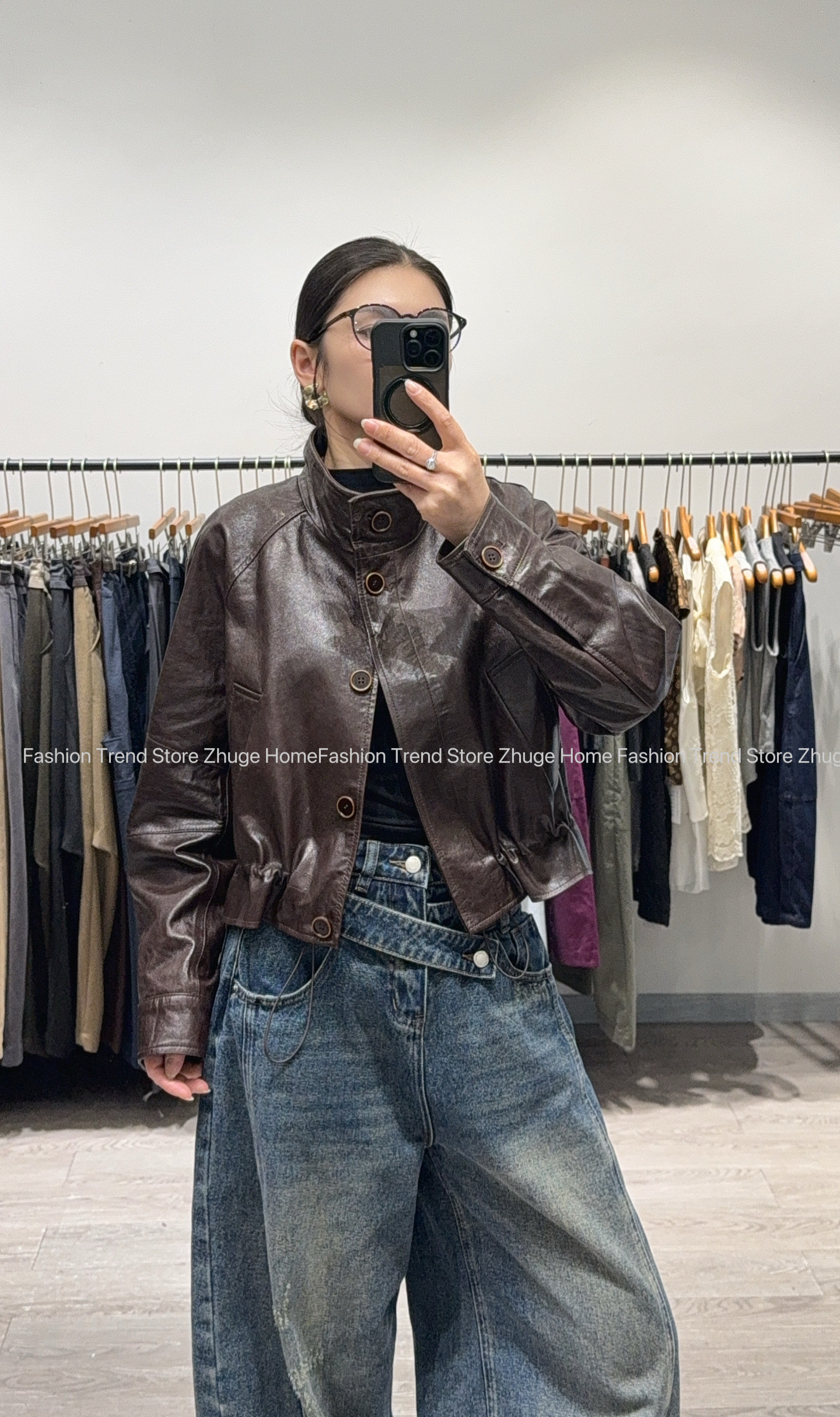 欧货2026秋款进口绵羊皮机车风立领短款真皮皮衣女夹克小个子外套