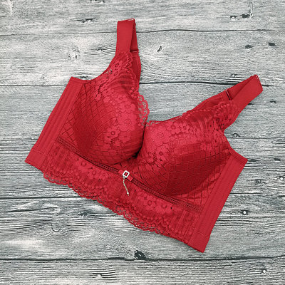 新款中薄杯聚拢收副乳上托定型酒红色调整型文胸五排扣BC罩杯内衣