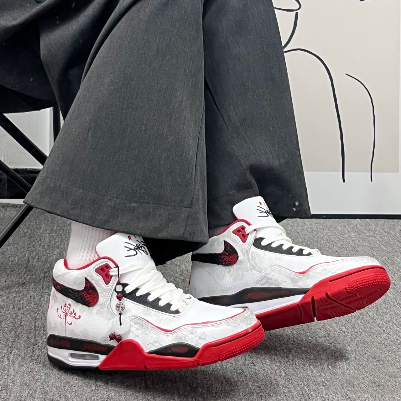 迷途定制球鞋 Nike Flight Legacy 万花弄 白蟒赤炼 中帮 篮球鞋