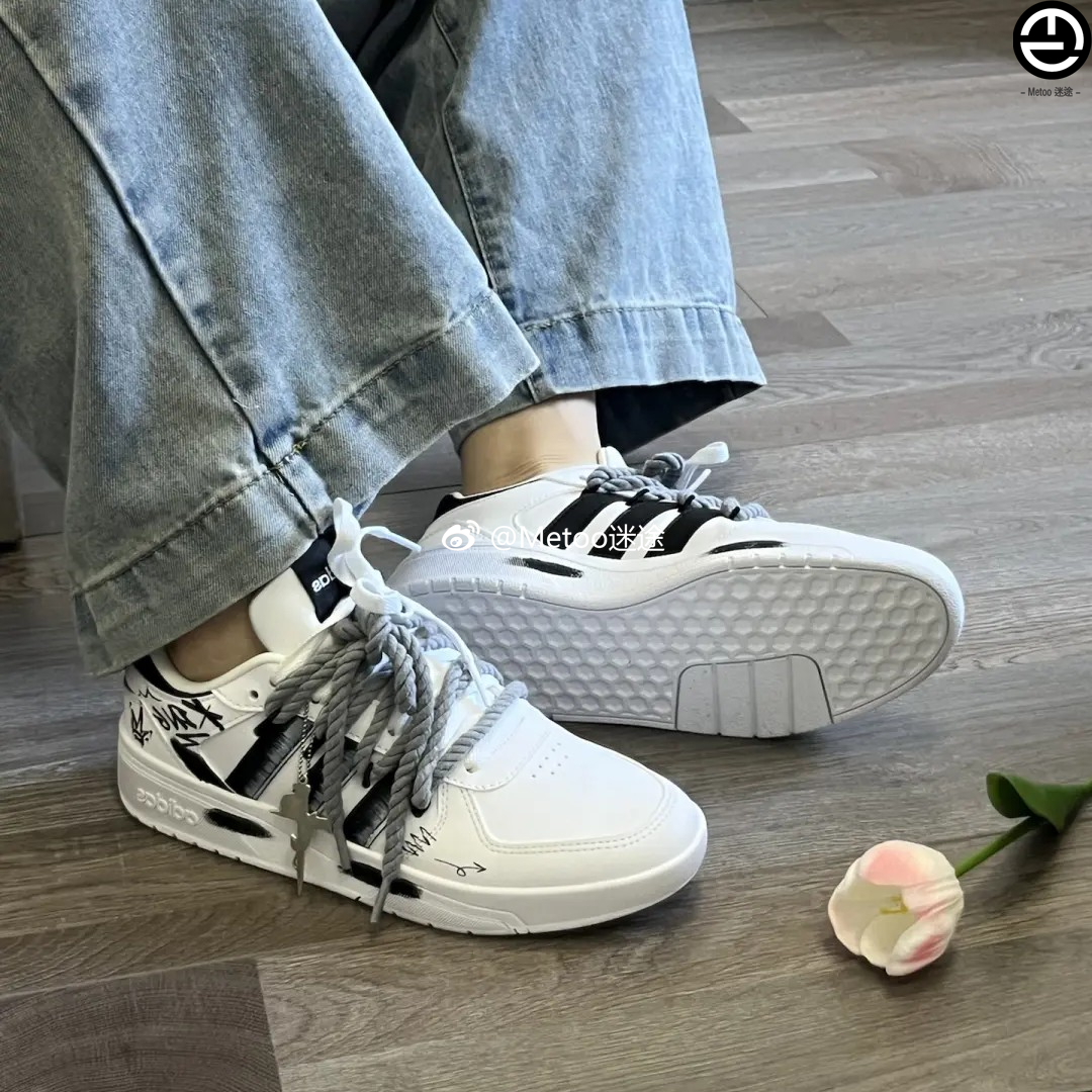 正品定制球鞋 Adidas Neo Courtbeat 大主宰潮流涂鸦校园风板鞋
