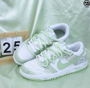 定制球鞋 海盐薄荷清新解构字母涂鸦复古板鞋 Nike Low Dunk 正品