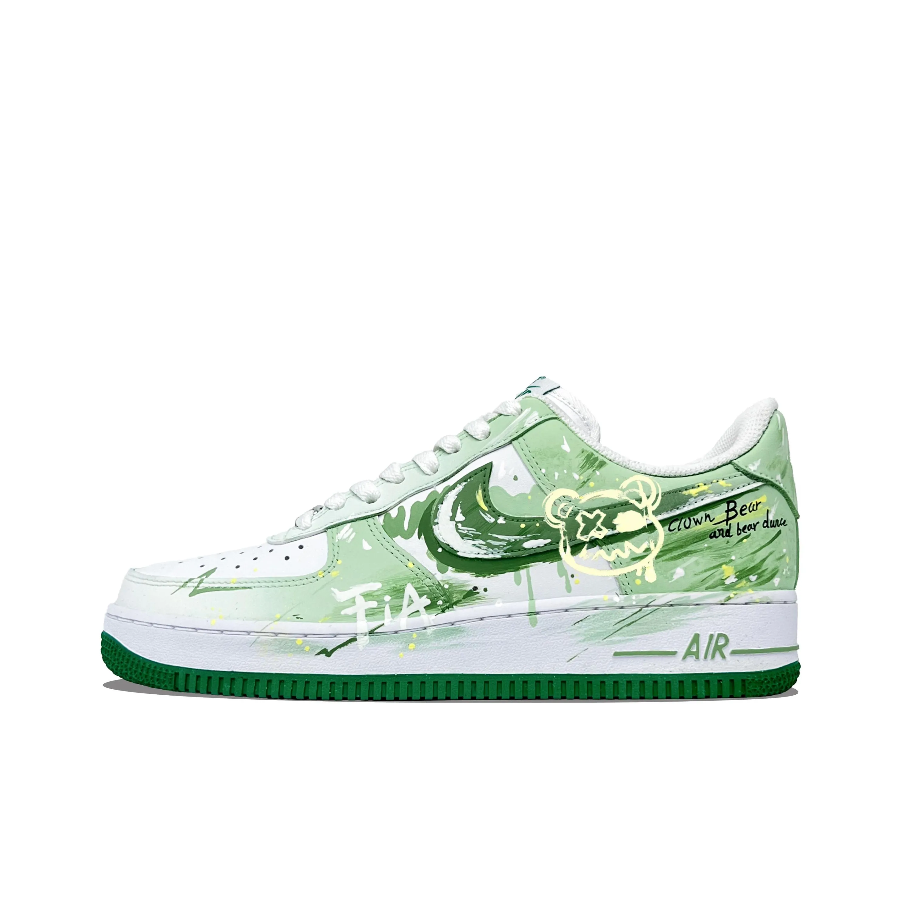 正品定制球鞋Nike Air Force 1绿野熊踪云逸春野手绘涂鸦空军一号
