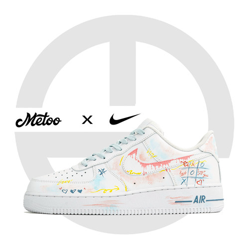 迷途定制球鞋 Nike Air Force 1 爱屿永恒蓝粉涂鸦空军一号板鞋