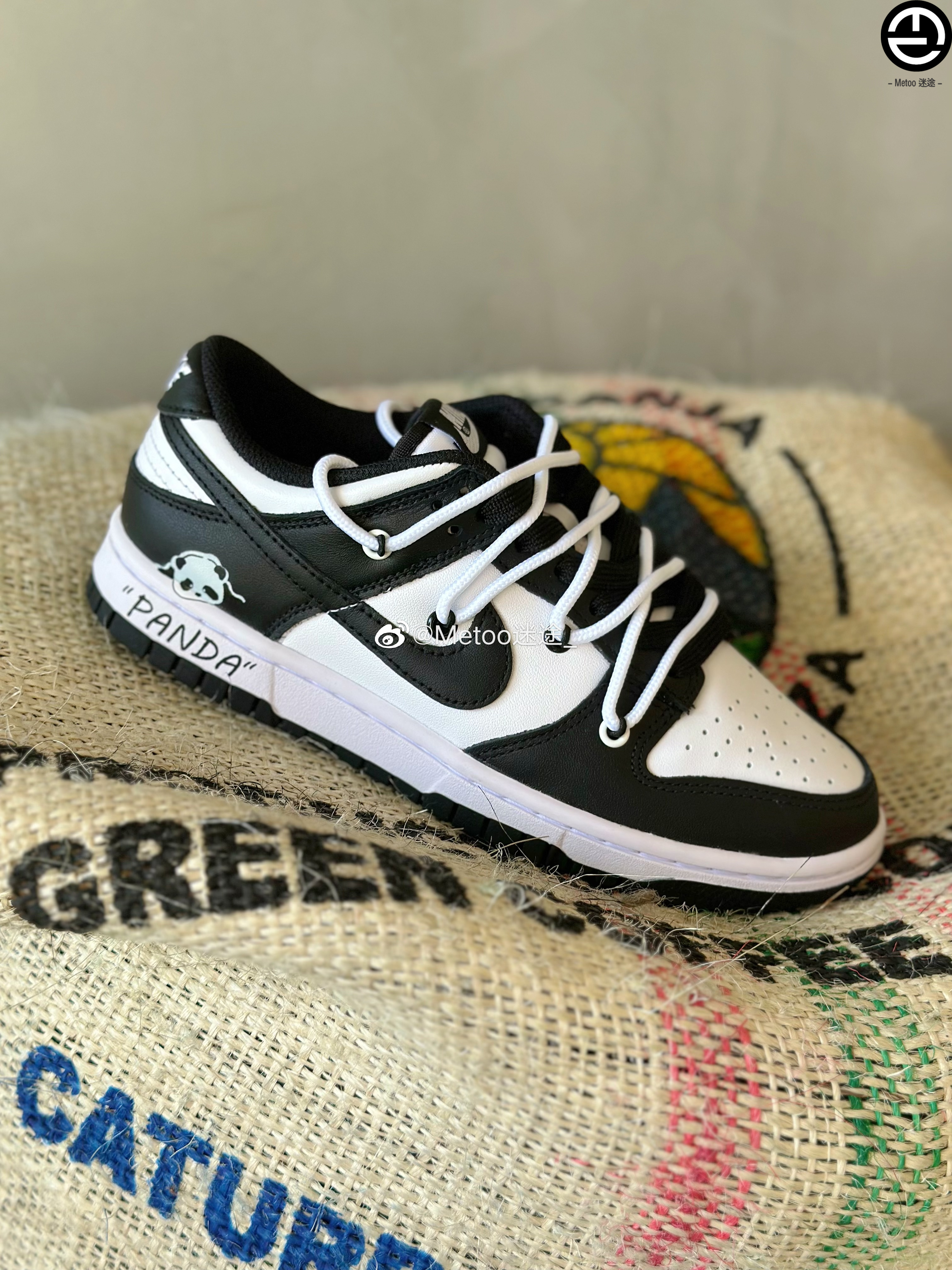 耐克球鞋定制nike dunk low vibe风黑白熊猫涂鸦解构鞋带低帮板鞋