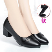 子粗跟单鞋 春秋真皮软底高跟鞋 中年女鞋 中老年妈妈鞋 中跟女士皮鞋