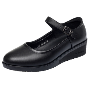 坡跟单鞋模特中跟走秀鞋女真皮舒适中年女士妈妈鞋跳舞鞋软底女鞋