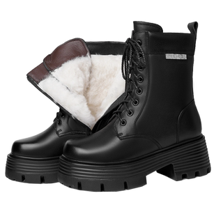 厚底增高马丁靴女鞋加绒短靴保暖靴子真皮羊毛皮毛一体雪地靴棉鞋