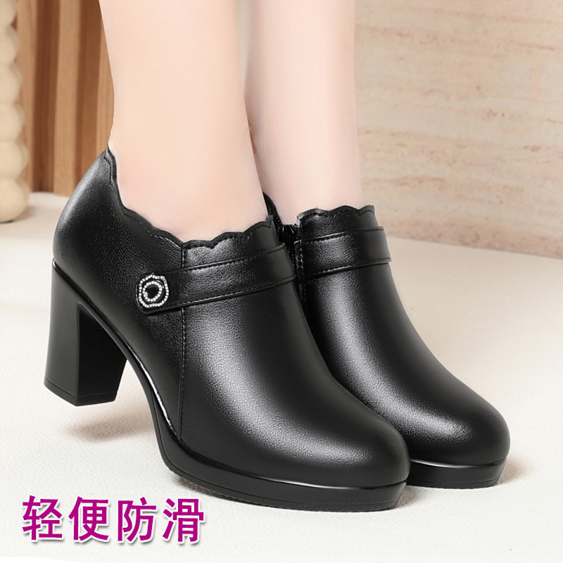 粗跟厚底走秀高跟鞋久站不累单鞋