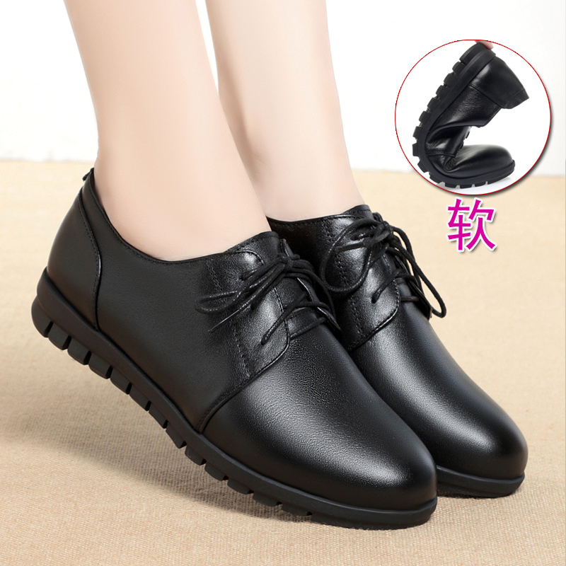 单鞋春秋款平底系带皮鞋软底女鞋