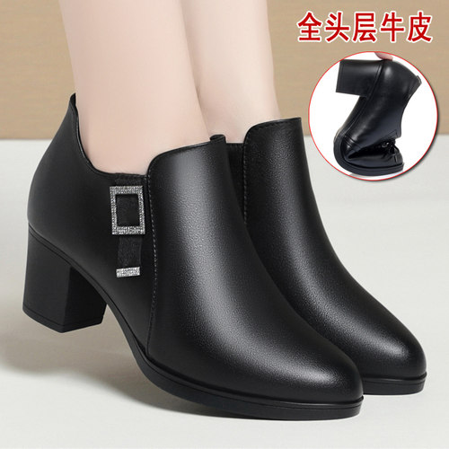 春秋高跟鞋深口单鞋真皮软底皮鞋