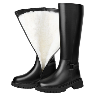 真皮靴子女长筒靴女士冬季加绒羊毛马丁靴皮毛一体大棉靴高筒长靴