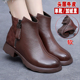 真皮 加绒中年女士皮鞋 春秋棕色靴子短靴女款 春秋单靴厚底妈妈棉鞋