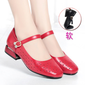 广场跳舞鞋 高跟鞋 软皮舞蹈鞋 夏季 女士软底镂空凉鞋 真皮红皮鞋 单鞋