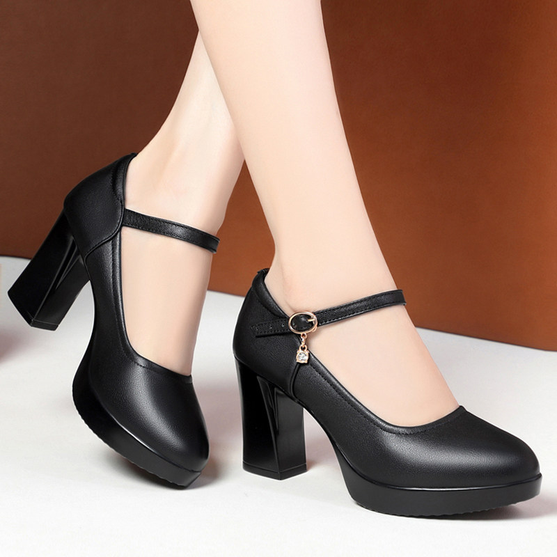 一字扣单鞋旗袍走秀高跟鞋不累脚女鞋防水台真皮软底舞鞋女士皮鞋