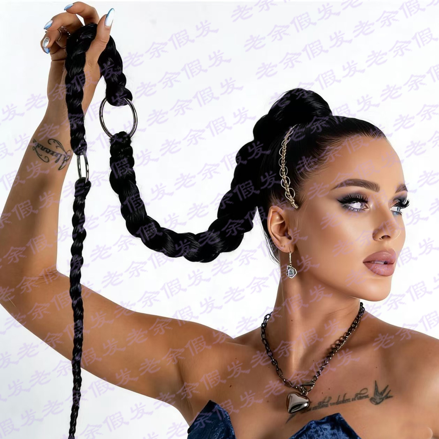 欧美假发女辫子马尾逼真自然麻花铁环拳击辫朋克夜店演出装扮假发