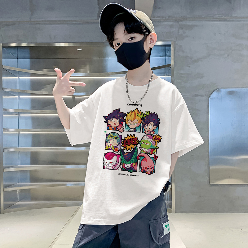 纯棉童装2024中大童短袖动漫七龙珠印花上衣男孩休闲宽松t恤