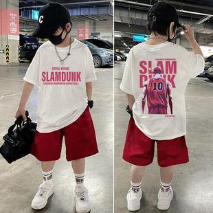 2025纯棉夏季童装T恤男童夏装休闲运动中大童两件套装上衣短裤潮