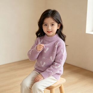 贝哆哈女童毛衣冬儿童防水貂绒毛衣女孩中大童针织衫套头线衣毛衣