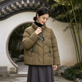 贝哆哈女士羽绒服国风保暖鸭绒盘扣女式外套防寒妈妈冬季羽绒外套