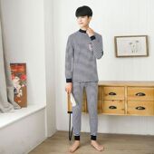 贝哆哈大童保暖内衣青少年条纹秋衣秋裤 学生套装 男童内衣套装 冬款