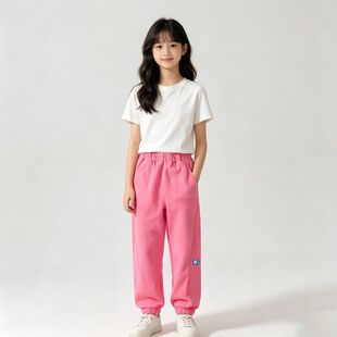 贝哆哈青少年加绒休闲裤女童大童绒裤女士卫裤纯色字母运动长裤