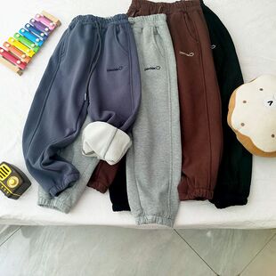 贝哆哈儿童运动裤一体绒卫裤男童加绒束脚裤中大童长裤保暖休闲裤