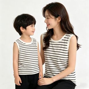 贝哆哈杂款条纹背心—3件装夏季儿童纯色中大童女士亲子装无袖T恤