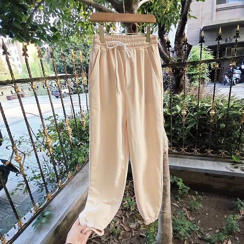 贝哆哈女士休闲裤纯色束脚裤春秋款长裤女式运动裤宽松松紧腰裤子
