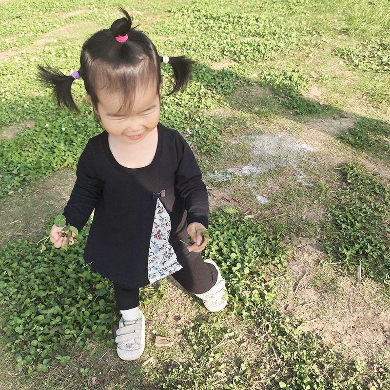 贝哆哈女童长袖打底衫圆领套头T恤可爱蝴蝶结淑女汗衫女宝上衣