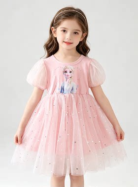 贝哆哈女童公主裙儿童夏季短袖可爱连衣裙夏装裙子洋气蓬蓬裙纱裙