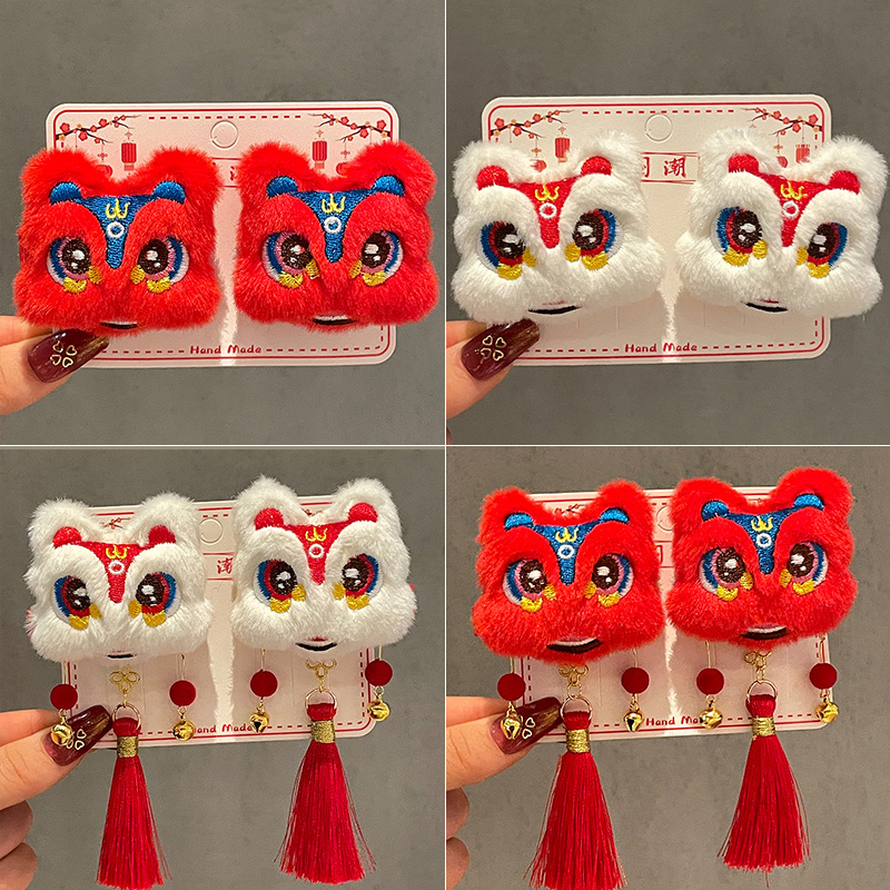 新年醒狮国风毛绒可爱发夹
