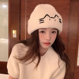 日本专柜GP毛线帽子女冬季新款显脸小保暖护耳针织帽可爱小猫冷帽