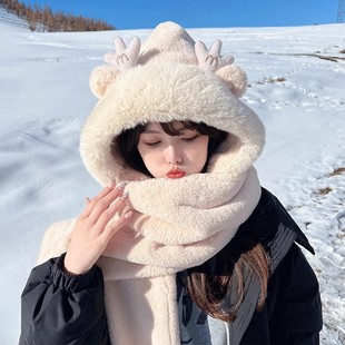 日本专柜GP可爱小熊帽子保暖围脖女生秋冬新款手套一体连帽时尚潮