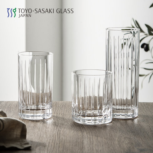 日本原装进口佐佐木水晶钢化玻璃杯家用啤酒杯耐热茶杯耐摔竖纹杯