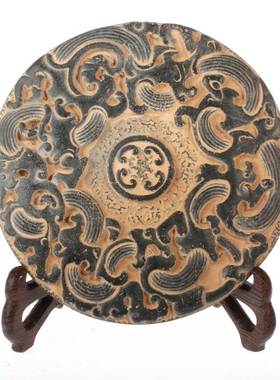 祥云纹吉祥如意单于和亲仿古瓦当中式装修摆件墙饰茶杯垫