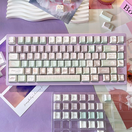 听海渐变色键帽原厂高度PBT材质五面热升华适配60/68/75/87/104