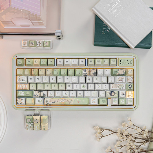 栀子花开键帽小清新奶绿PBT材质五面热升华适配60/68/75/87/104