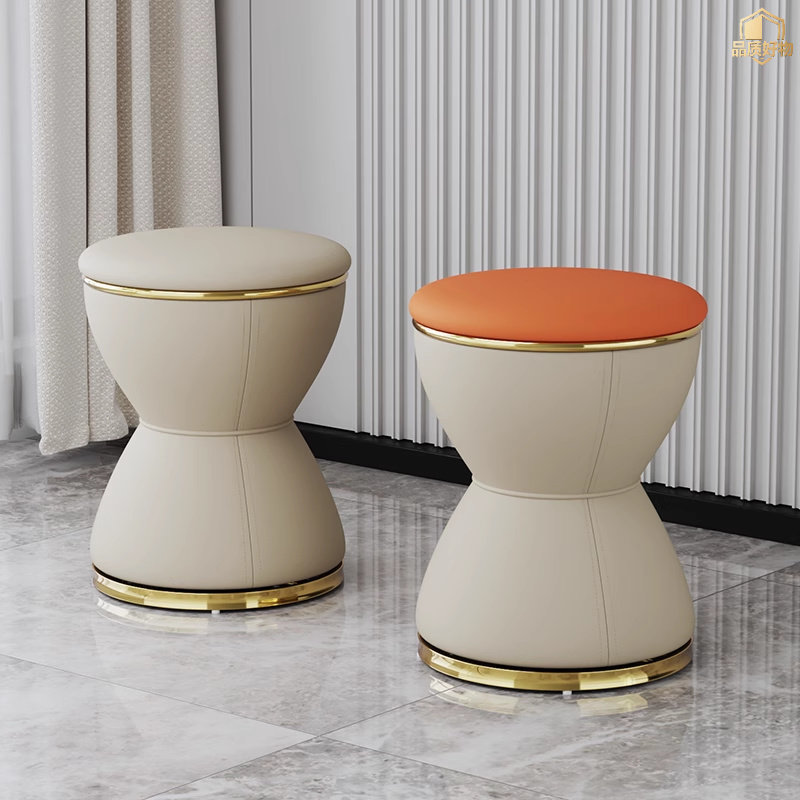 轻奢梳妆凳北欧客厅茶几凳小圆凳卧室化妆台凳子皮坐墩矮凳沙发凳